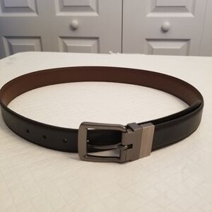 Dickies Reversible Black Brown Leather Belt Mens Sz 34/85  Silver Buckle 1 1/4"